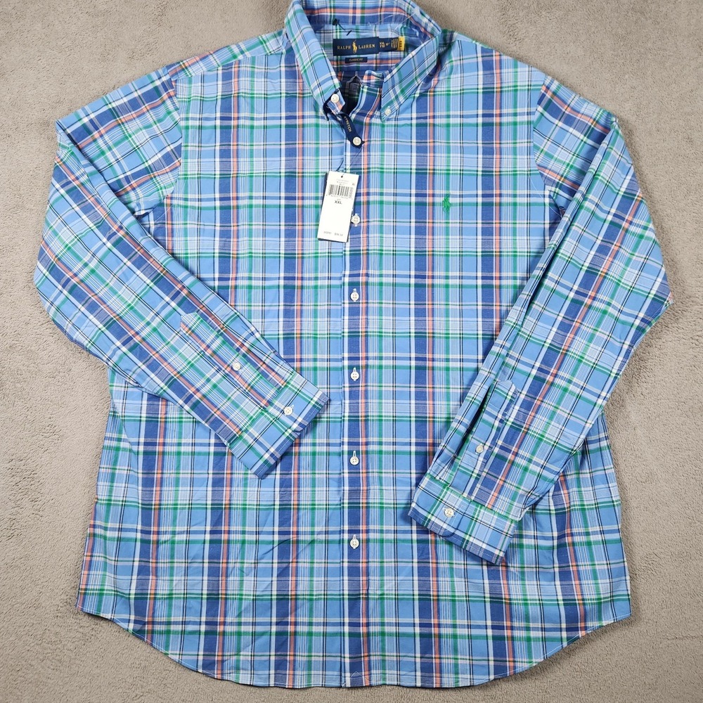 Ralph Lauren Classic Button Front Shirt Mens Size 2XL 18.5" Neck Madras Plaid
